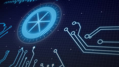 Animation of network of connections and scope scanning on black background