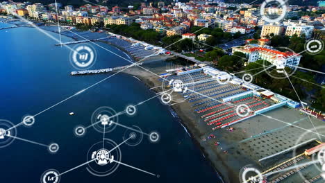 animation of network of connections with icons over port