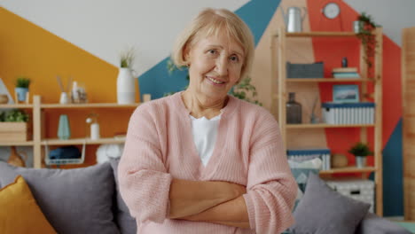 smiling senior woman in living room