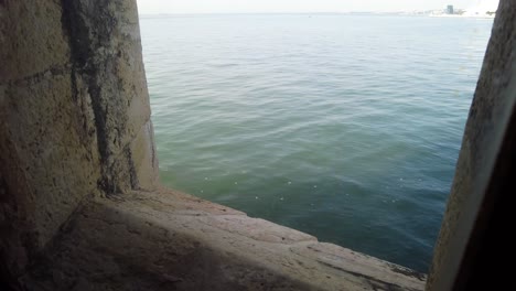 View-Of-The-Ocean-From-Belem-Tower-In-Lisbon,-Portugal---high-angle