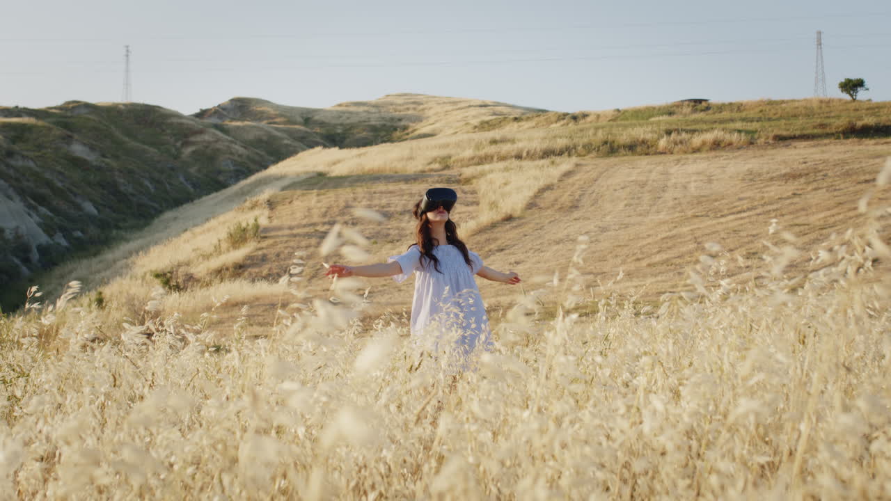 vr 헤드을 가진 에 있는 소녀