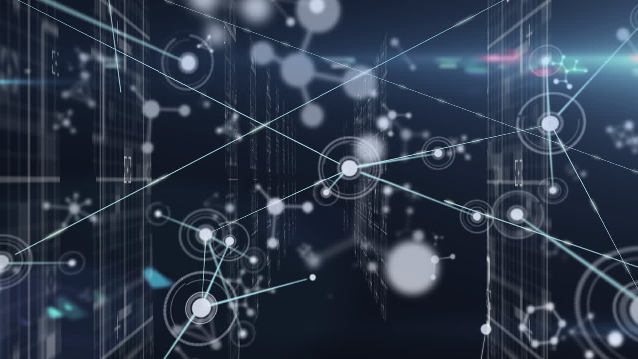 animación de moléculas y conexiones en fondo negro