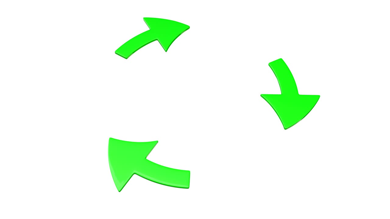 Three rotating green arrows. (loop ready)