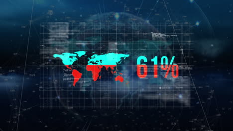 animation of world map and increasing percents over globe and data on navy background