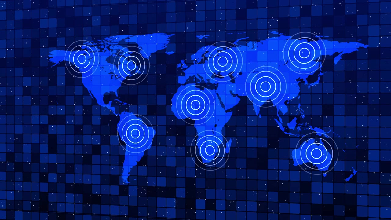 Digital World Map with Pulsing Location Markers