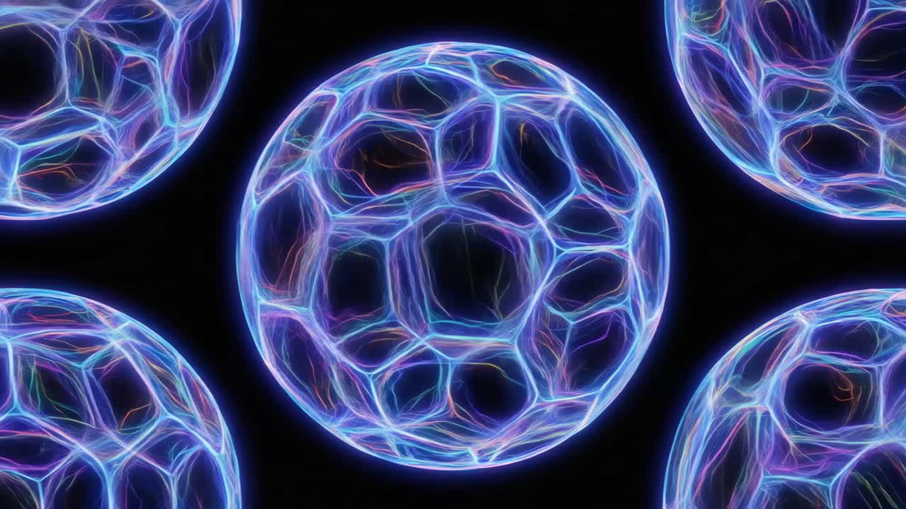 Sfondo astratto dinamico di sfere esagonali luminose