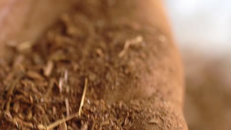 macro shot of madder powder production, handmade from plant roots for dye and medicine