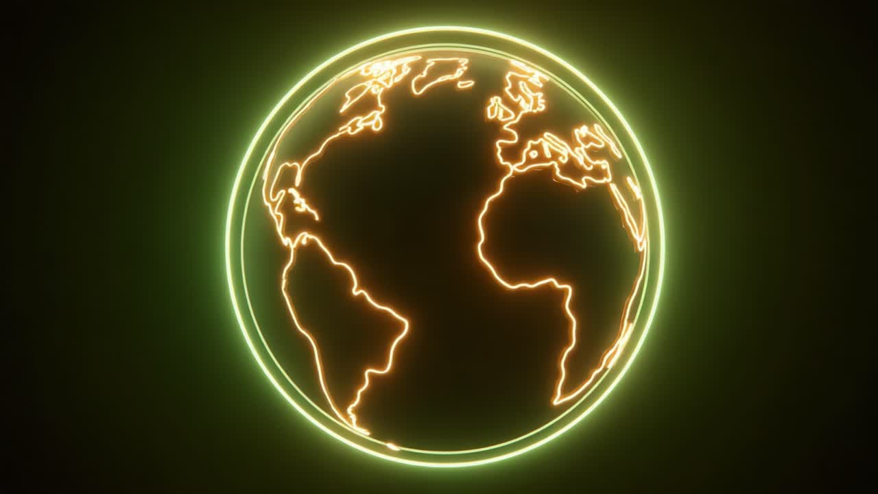 A Stunning Representation of Earth Showcasing Its Continents With Vibrant Neon Outlines and a Bright Green Background Highlighting the Planet's Unique Features