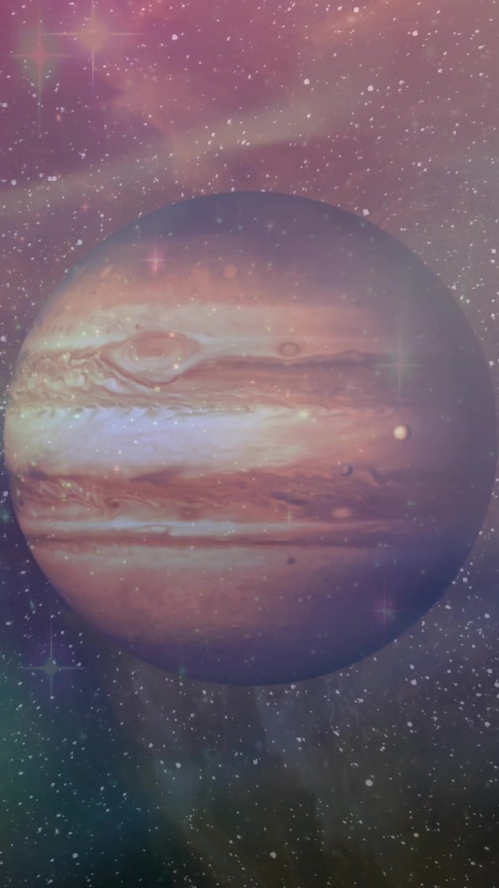 Animazione di un pianeta marrone nello spazio fumoso rosso, verde e marrone.