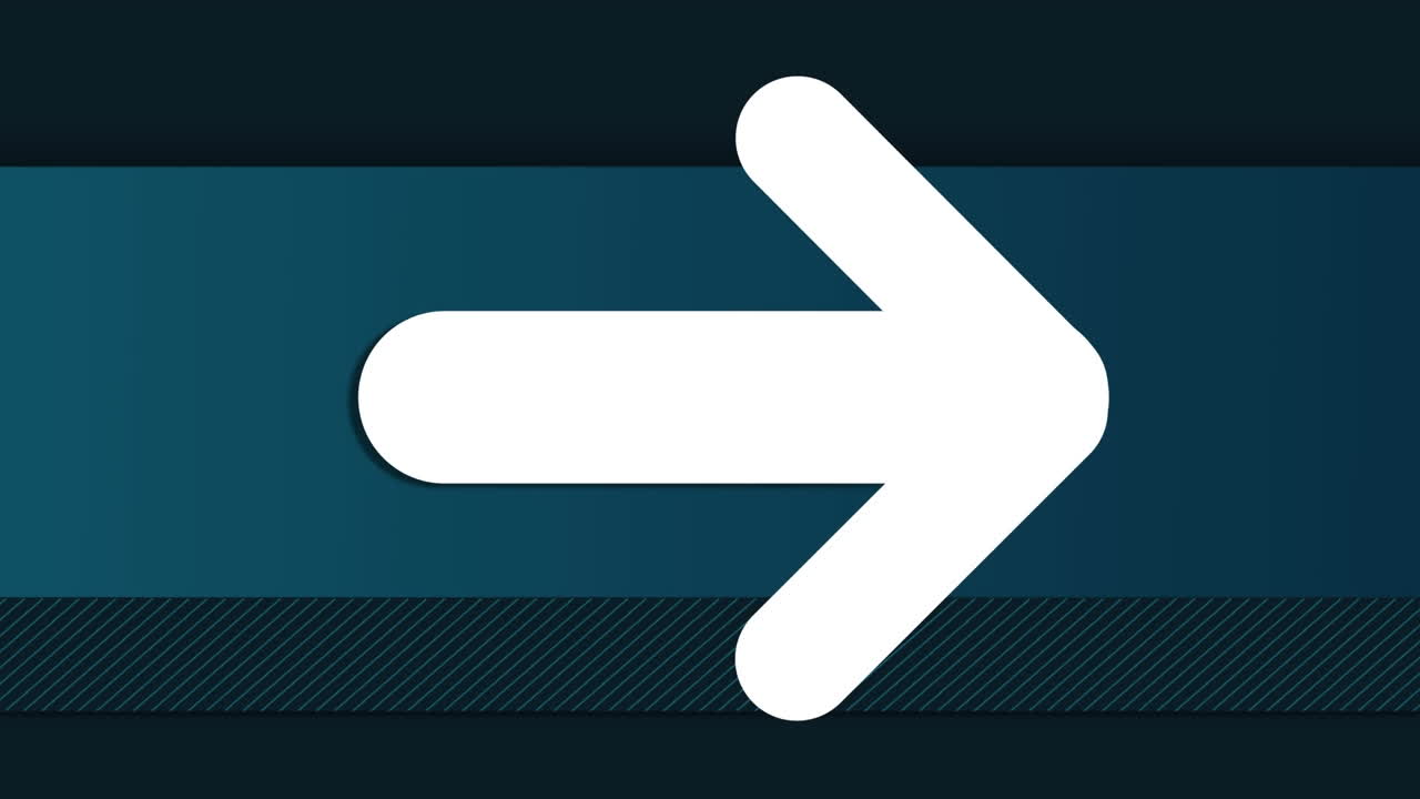 Animation of white arrow on blue and data processing over city at night