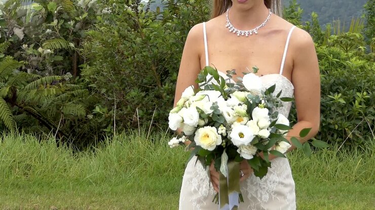 wide shot of bride - bridemaid wedding dress