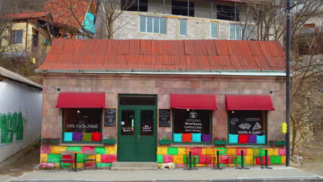 colorful cafe in a mountain town