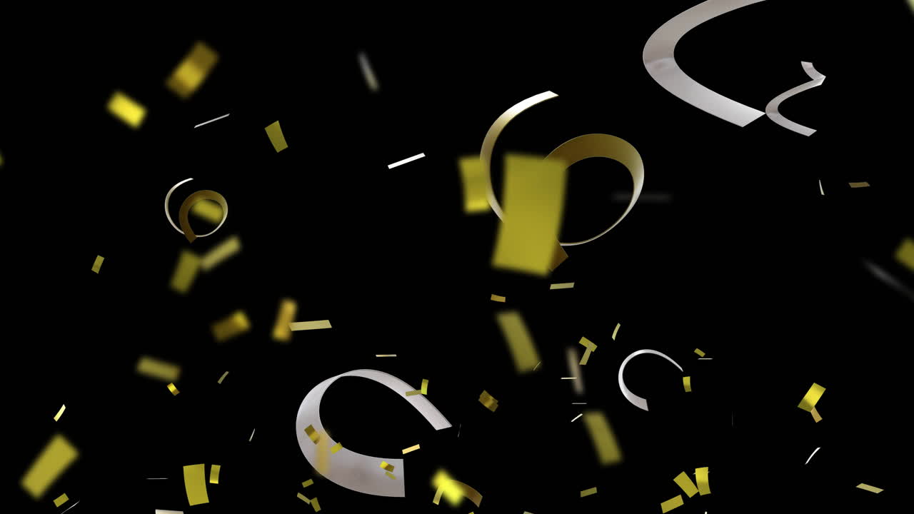 Animation of party streamers and confetti on black background