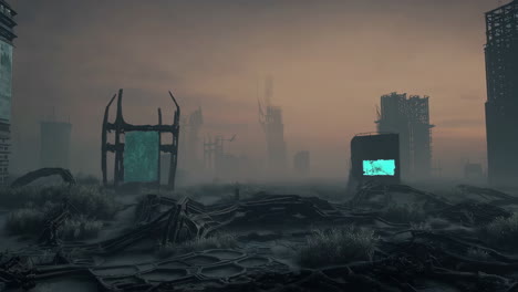 post-apocalyptic futuristic cityscape