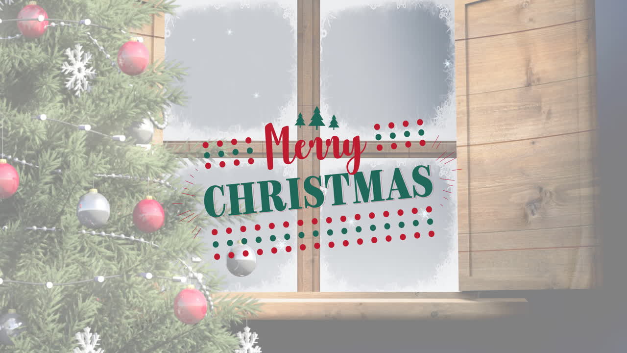 크리스마스 트리 위에 메리 크리스마스 텍스트의 애니메이션