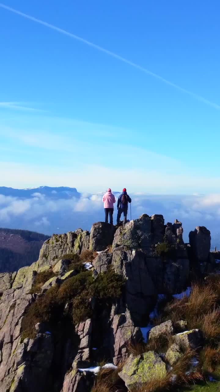 Mountain View with People and Clouds