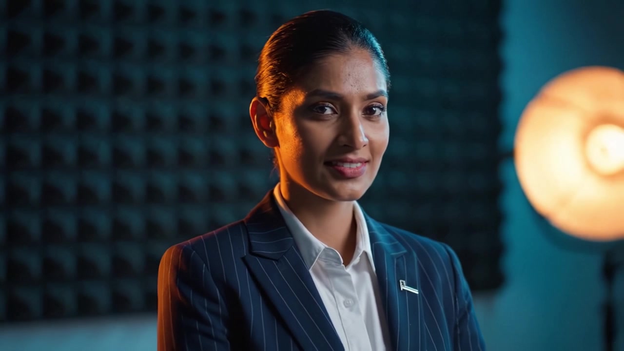 Confident Professional in Stylish Suit Posing for Camera with Soft Lighting and Textured Background, Showcasing Poise and Determination in Modern Setting