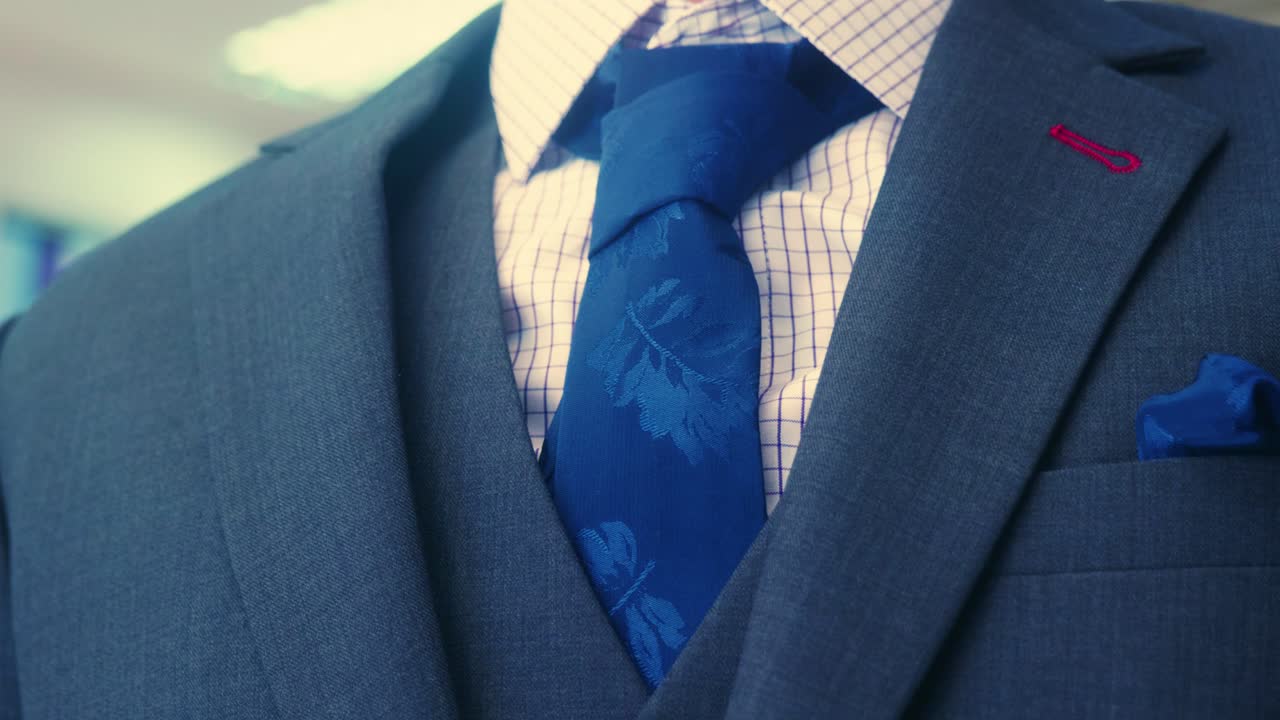 4K Cinematic fashion clothing footage of suits and ties in a tailor's shop