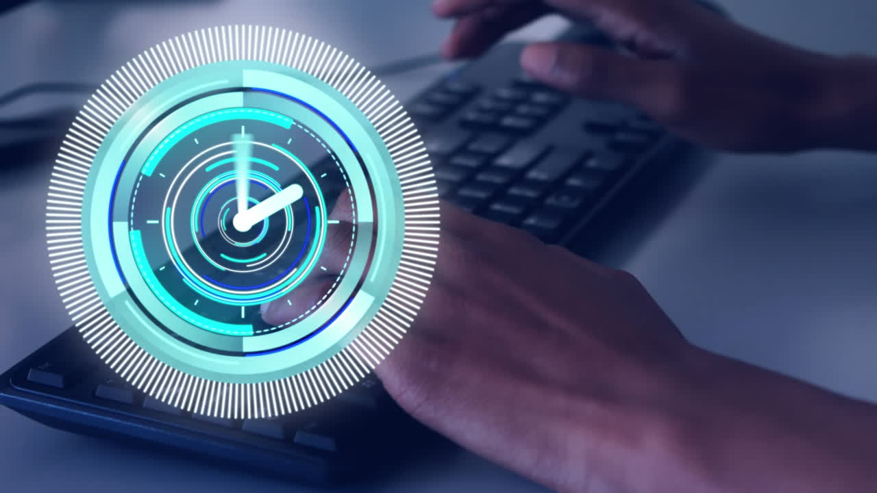 animación del escaneo del alcance con el reloj sobre la persona que usa el teclado