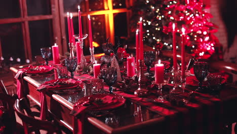 celebration new year design. indoor christmas house interior. christmas celebrating pretty table. decorated interior for indoor celebration
