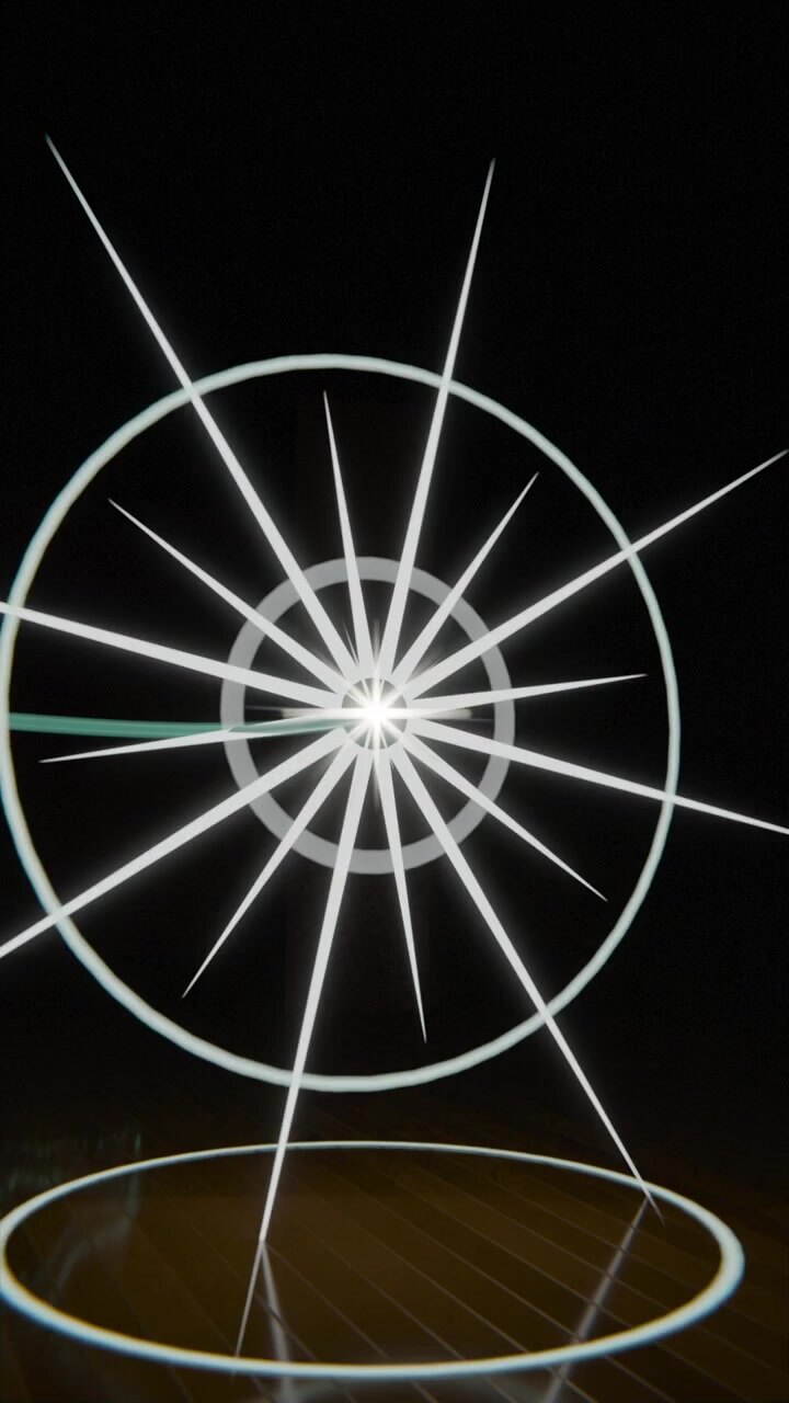 Vertical video: Appearing bright star tracing teal ribbons across mirror grid, forming target rings