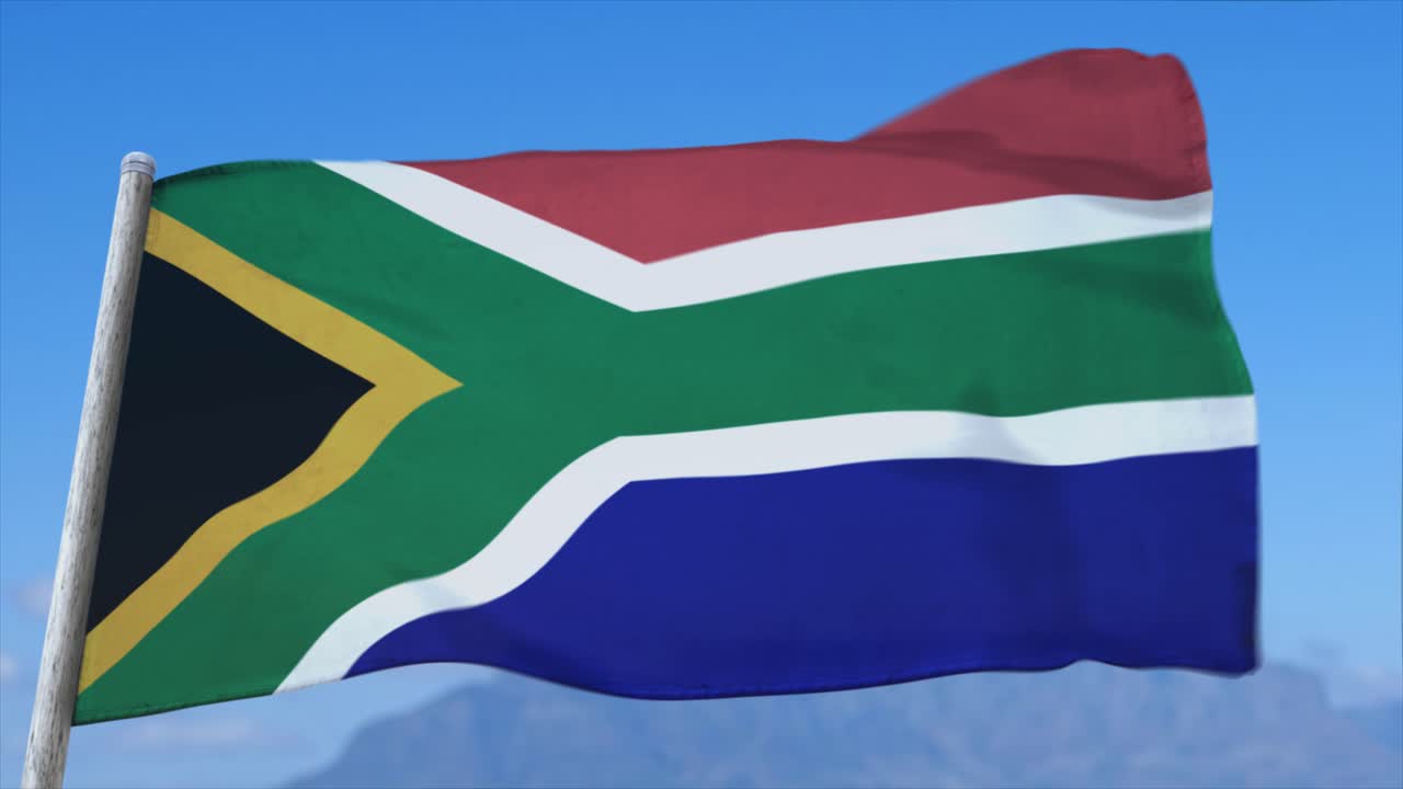 클로즈업에서 펄럭이는 남아프리카 국기의 완전 루프 가능한 cgi 3d 애니메이션