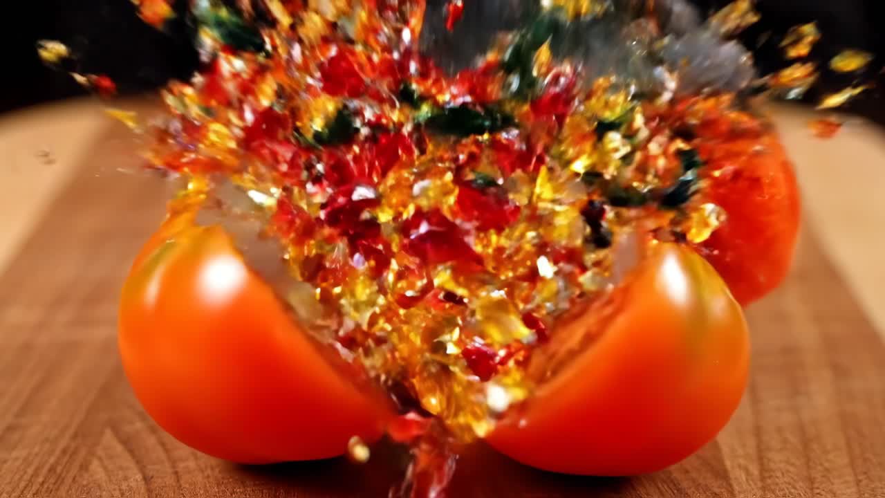 Tomato explosion in slow motion