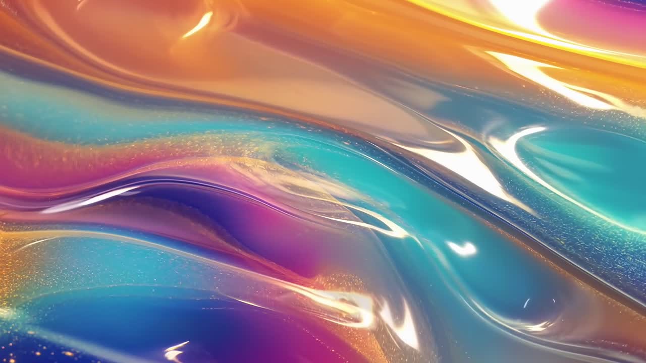Abstrakt videokoncept med levende, flydende farver fra en top-down engel, glossy stil