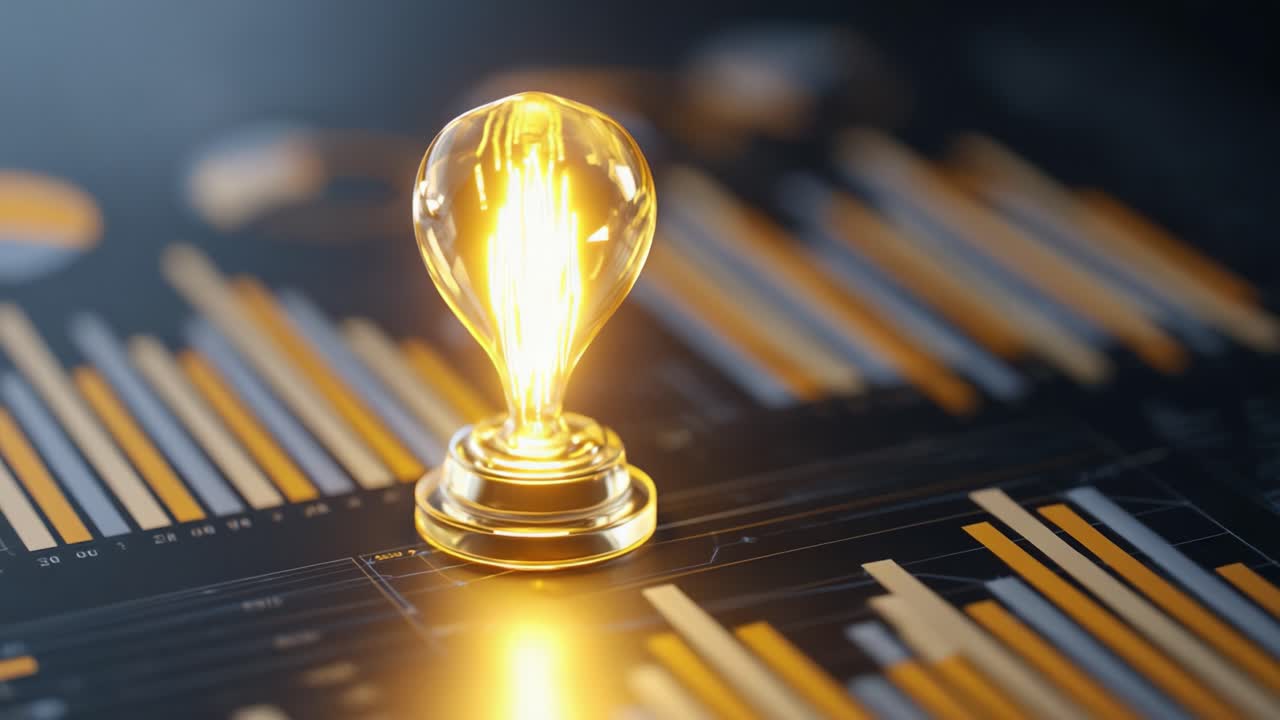 Illuminated light bulb on a data analytics backdrop showcases vibrant colors and intricate patterns, symbolizing innovation and creativity in modern technological advancements and data-driven insights