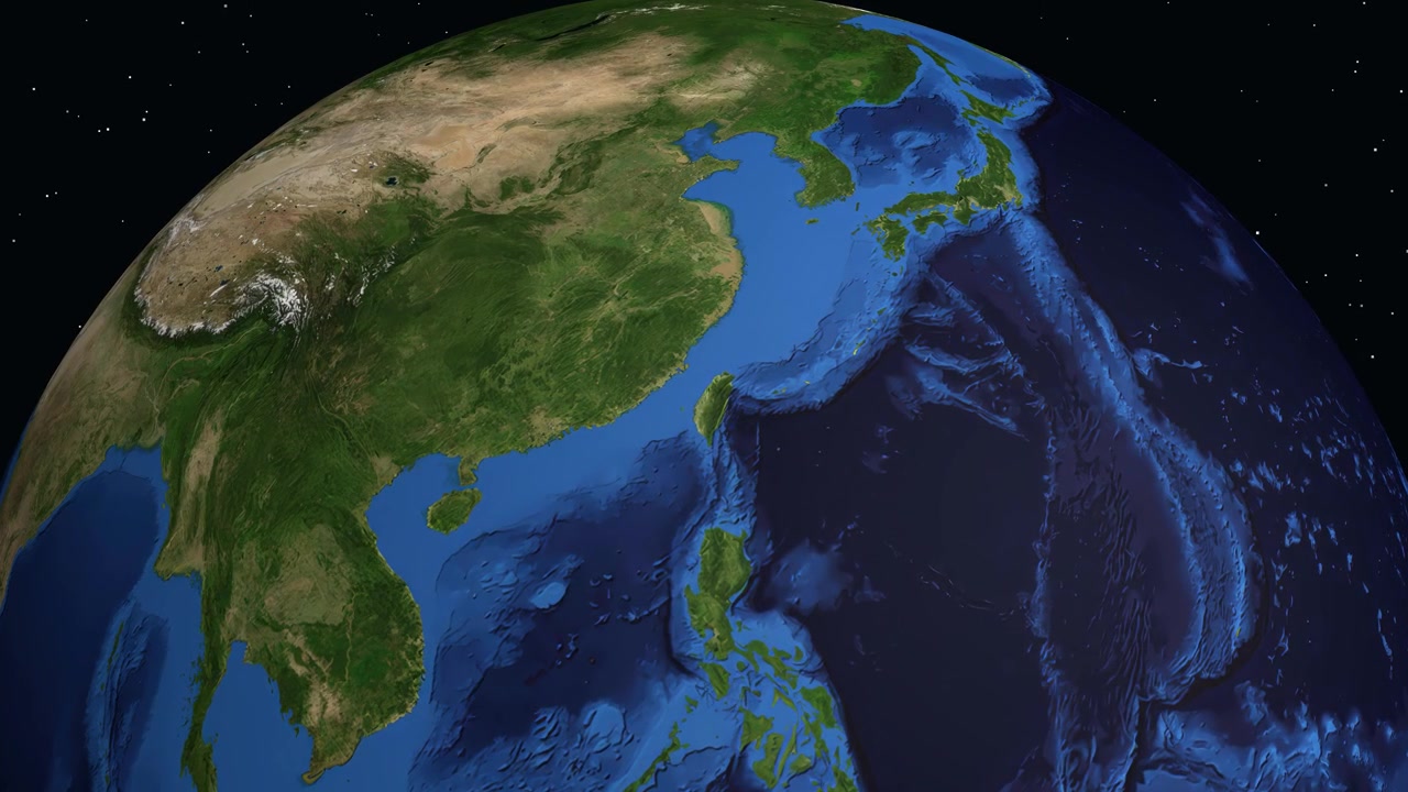 Un globo digitale ruota e si avvicina all'Asia orientale, evidenziando Taichung, Taiwan con statistiche sulla popolazione.