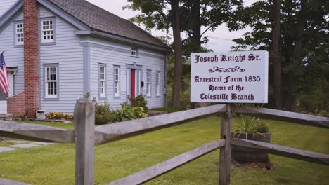 Home-and-sign-infront-of-the-Knights-original-home,-Joseph-Sr-and-Newel-Knight-and-the-place-of-the-first-branch-of-the-church-of-Christ,-Mormons-located-in-Colesville,-New-York-near-Bainbridge