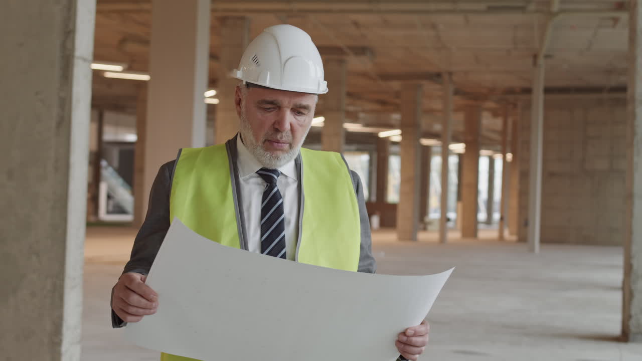 Bearded Construction Supervisor Posing with Paper