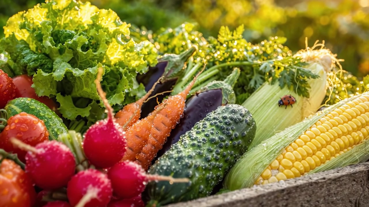 A Vibrant Harvest of Fresh Vegetables: A Colorful Array of Organic Produce Showcasing Nature's Bounty and the Beauty of Farm-Fresh Goodness