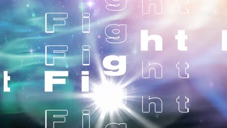 Animation-of-fight-text-in-repetition-over-glowing-blue-to-purple-universe