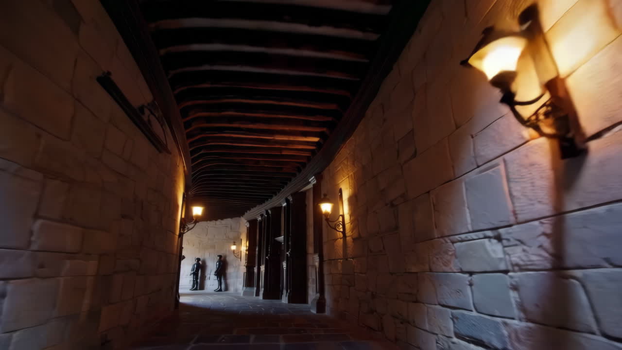 A winding medieval hallway