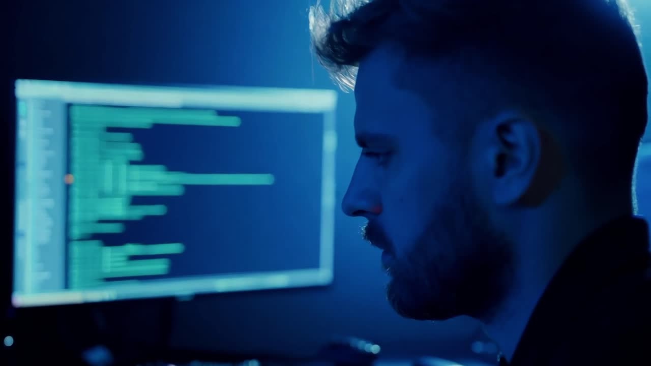 A programmer working at night on a project