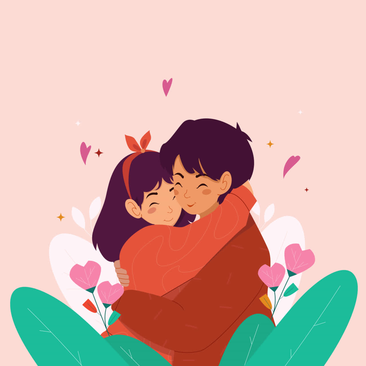 La pareja se abraza