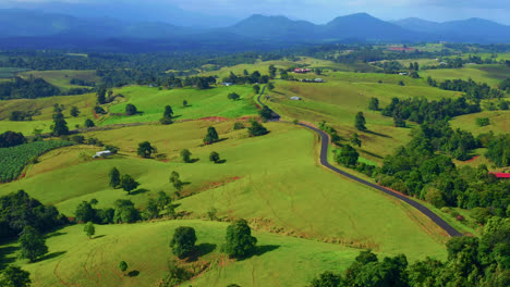 scenic view of vast green fields in atherton tablelands region, queensland, australia - aerial drone shot