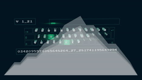 Animation-of-data-processing-and-keyboard-over-diagrams-on-black-background