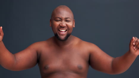 baile, cara y hombre negro con positividad corporal