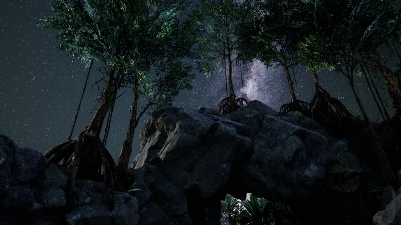 모래석 협곡 벽과 나무 위에 4k 하이퍼 ⁇ 스 스타 트레일