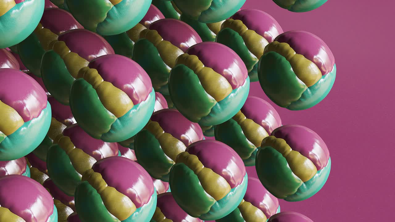 미니멀 3d 아트: 기하학적 디자인 공간에서 애니메이션 된 세련된 객체, 트렌디한 색상 조합, 루프 모션, 4k 비디오