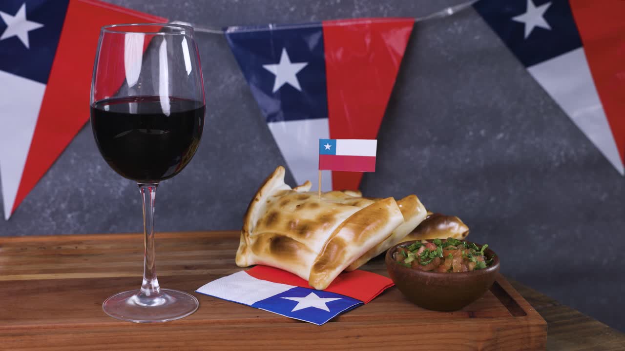 Chile Fiestas Patrias Chilean Flag Anniversary national day selective focus empanadas pebre
