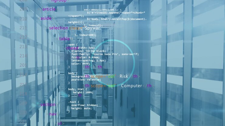 Animation of round shape in seamless pattern and data processing against computer sever room