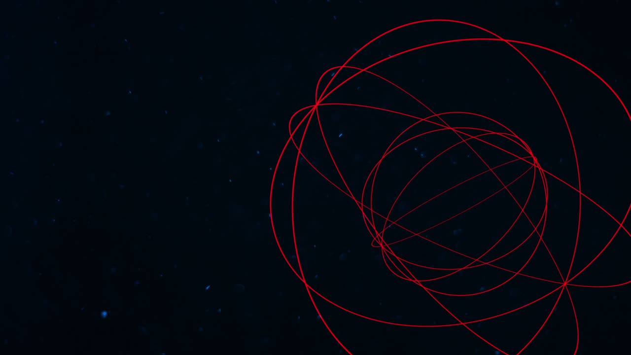 Abstract geometric circle in dark space with fly glitters