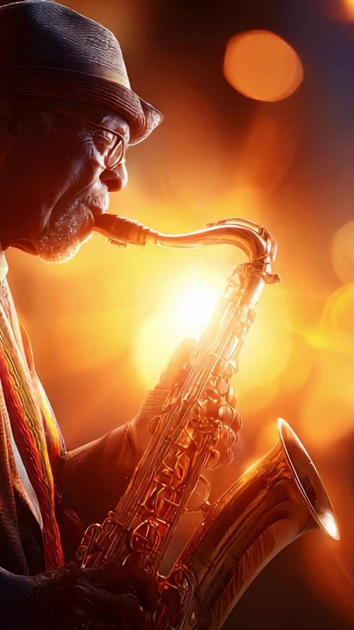Soulful Saxophonist Playing Under Radiant Lights, Creating Magical Melodies that Capture the Essence of Music and Emotion in a Stunning, Vibrant Atmosphere