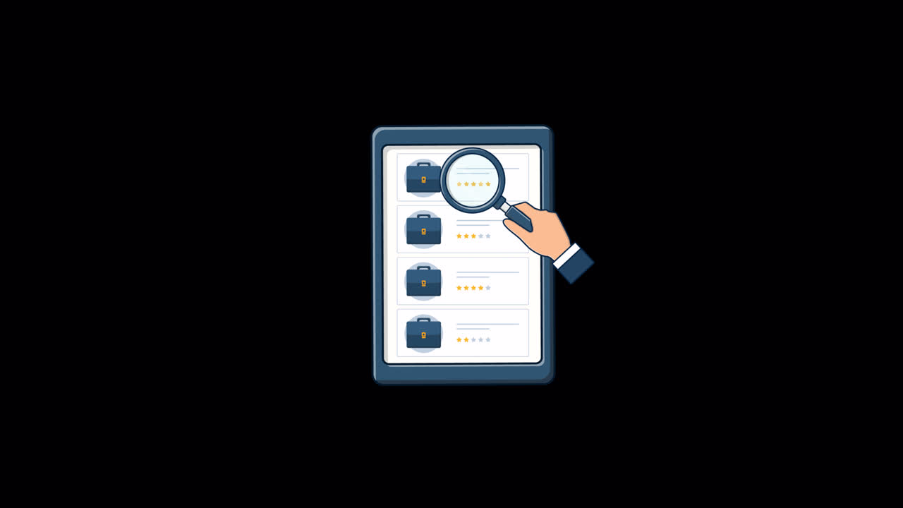 Animated Hand Scrolling and Searching Job Listings on Tablet