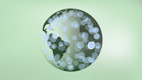 animación de iconos conectados por líneas sobre un globo giratorio contra un fondo abstracto.