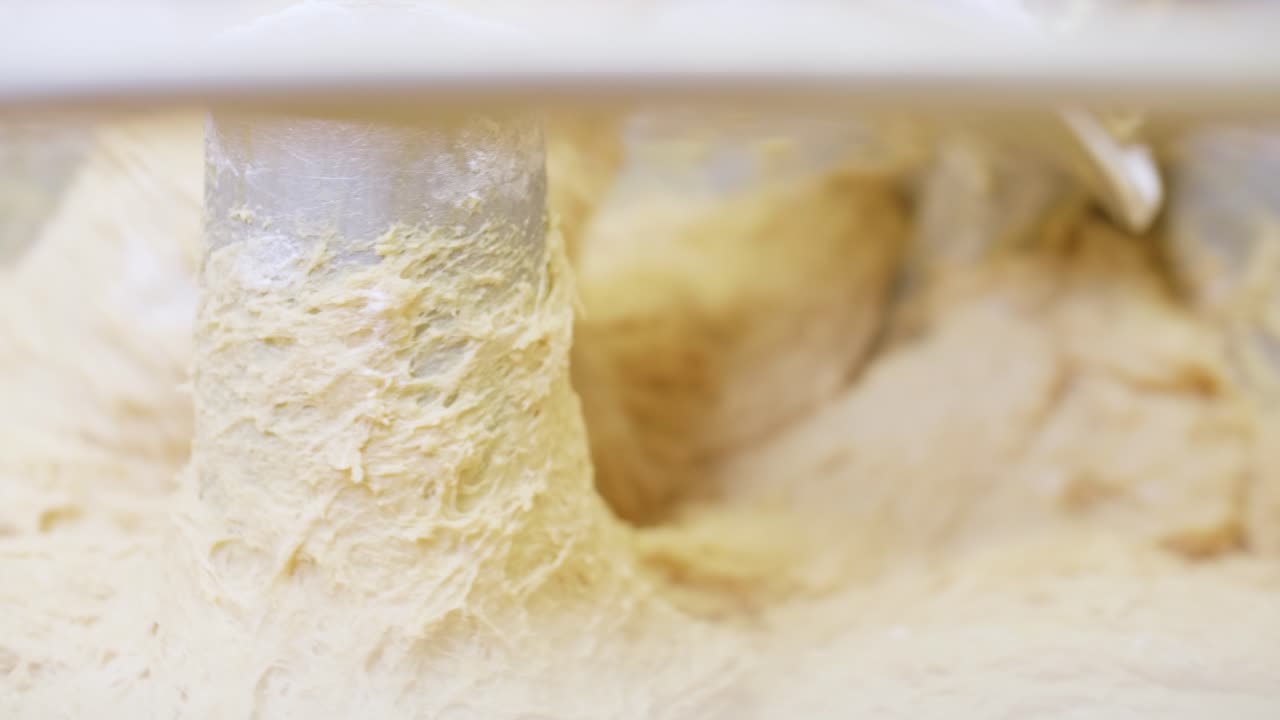 Bread Mixer In Bakery Modern Factory. Close Up View. Locked Off