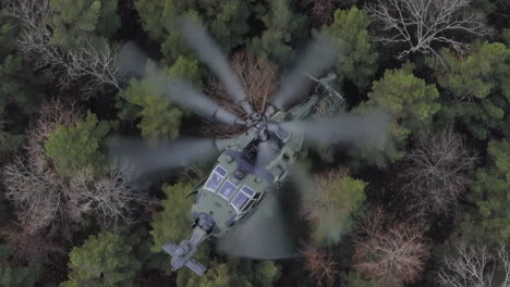 Military Helicopter Over Forest